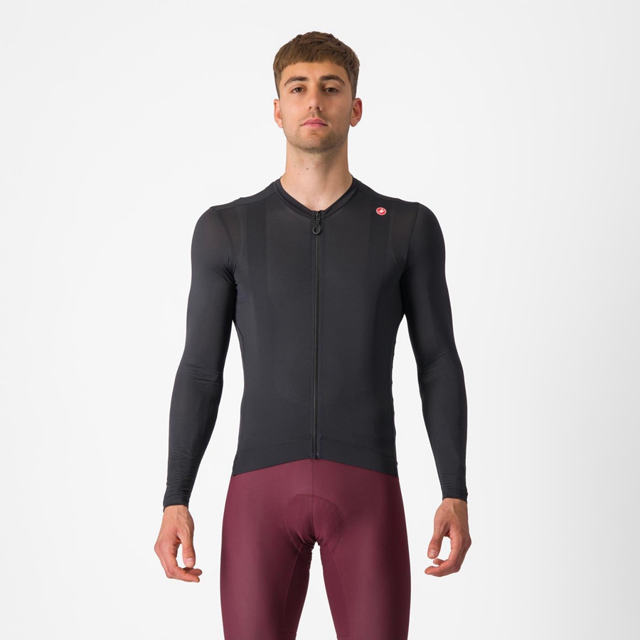 Black / Dark Grey Men Castelli ESPRESSO LS Jersey | 208XINOLP