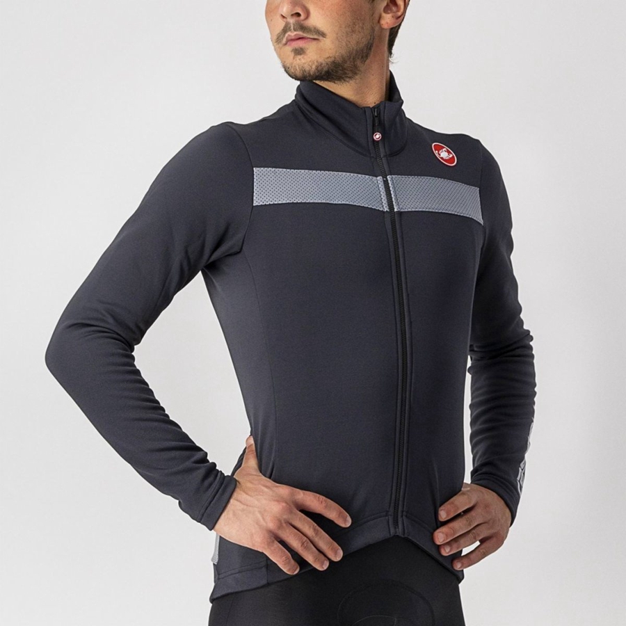 Black / Silver Men Castelli PURO 3 FZ Jersey | 430ANGXBT