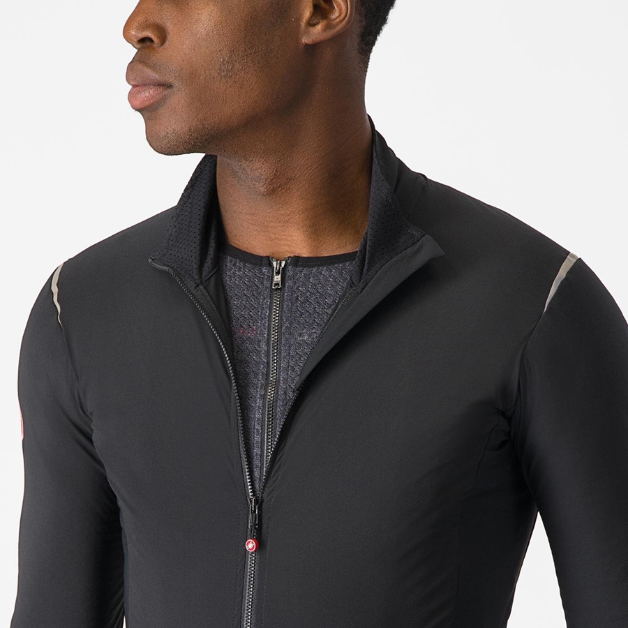 Black / Silver / Dark Men Castelli ALPHA FLIGHT ROS Jackets | 947HFQXRU