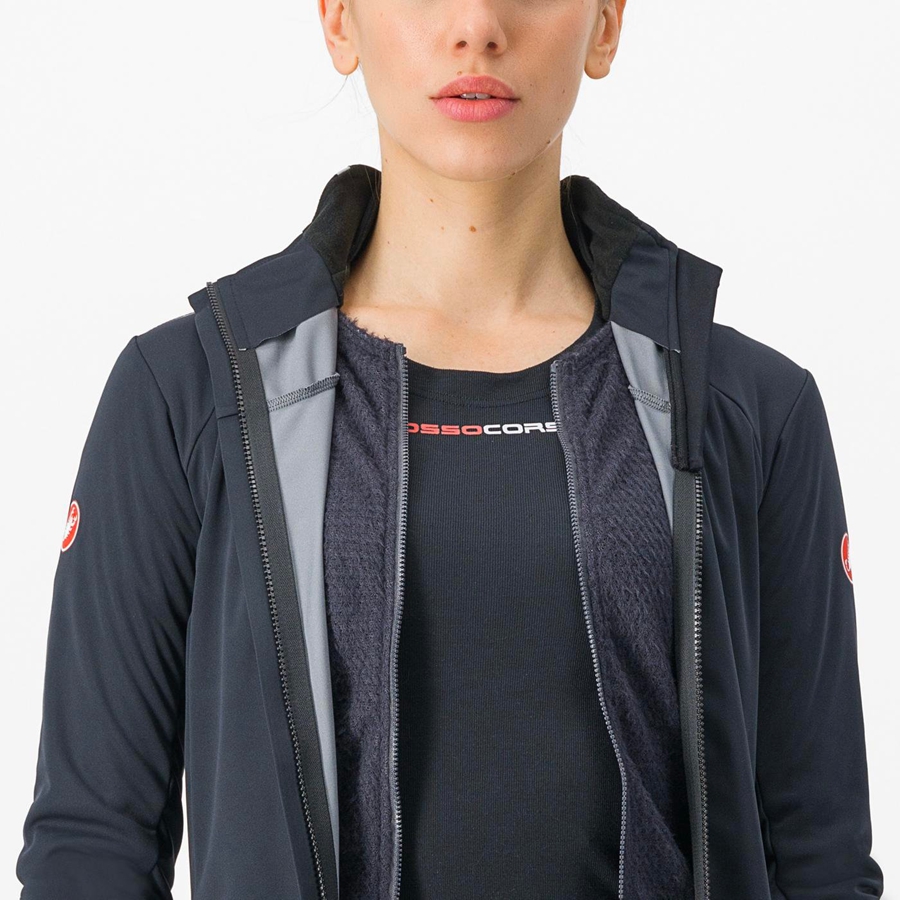 Black / Silver / Dark Women Castelli ALPHA DOPPIO ROS W Jackets | 496RXLFGK