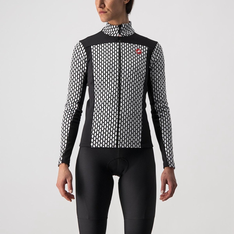 Black / White Women Castelli SFIDA 2 FZ Jersey | 987WPMFVG