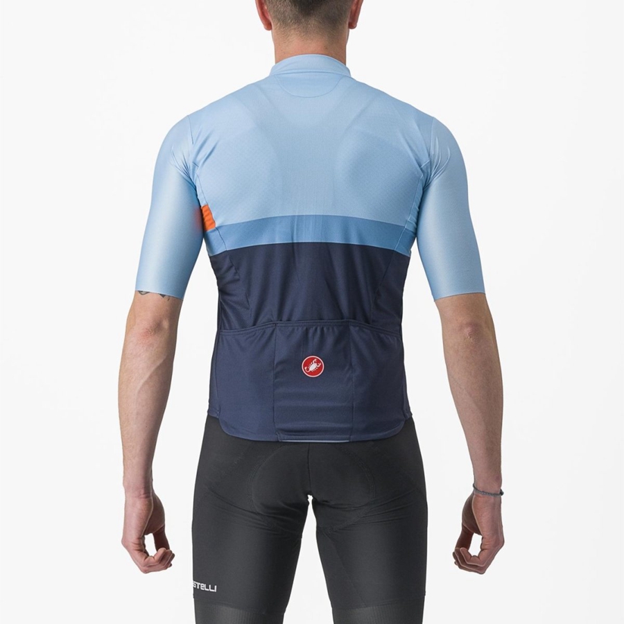 Blue / Deep Red Orange Men Castelli A BLOCCO Jersey | 439ZCUSXV