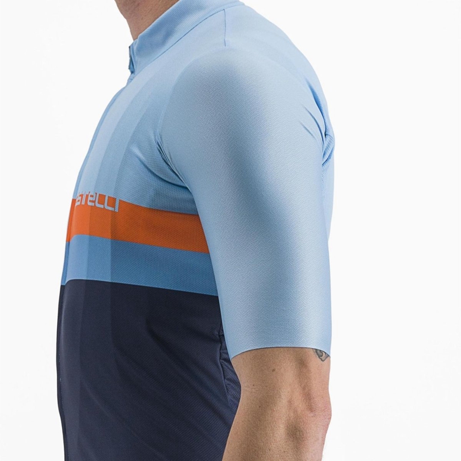 Blue / Deep Red Orange Men Castelli A BLOCCO Jersey | 439ZCUSXV