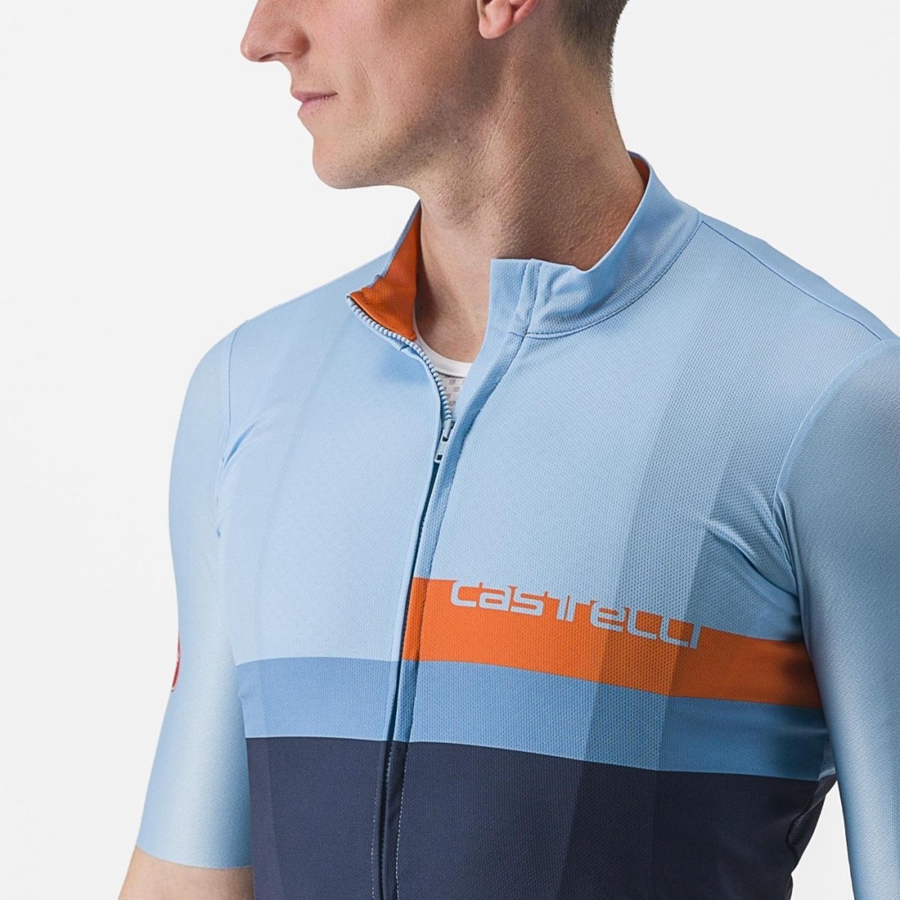 Blue / Deep Red Orange Men Castelli A BLOCCO Jersey | 439ZCUSXV