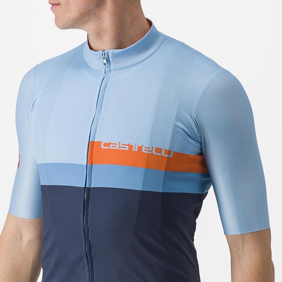 Blue / Deep Red Orange Men Castelli A BLOCCO Jersey | 439ZCUSXV