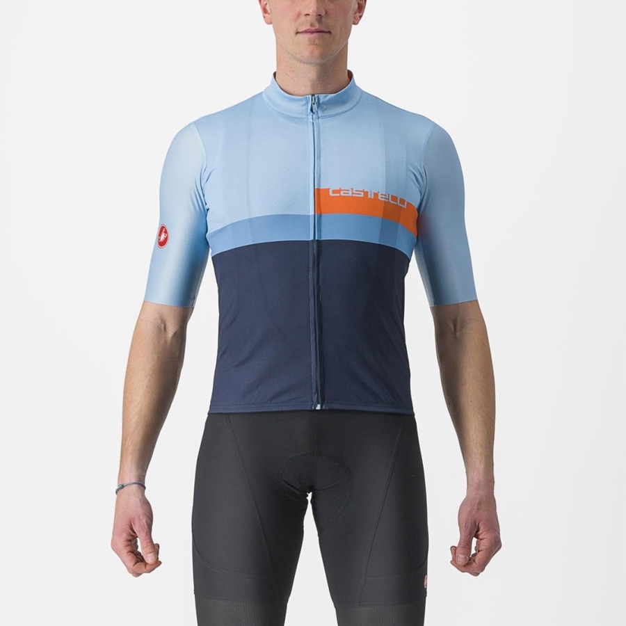 Blue / Deep Red Orange Men Castelli A BLOCCO Jersey | 439ZCUSXV