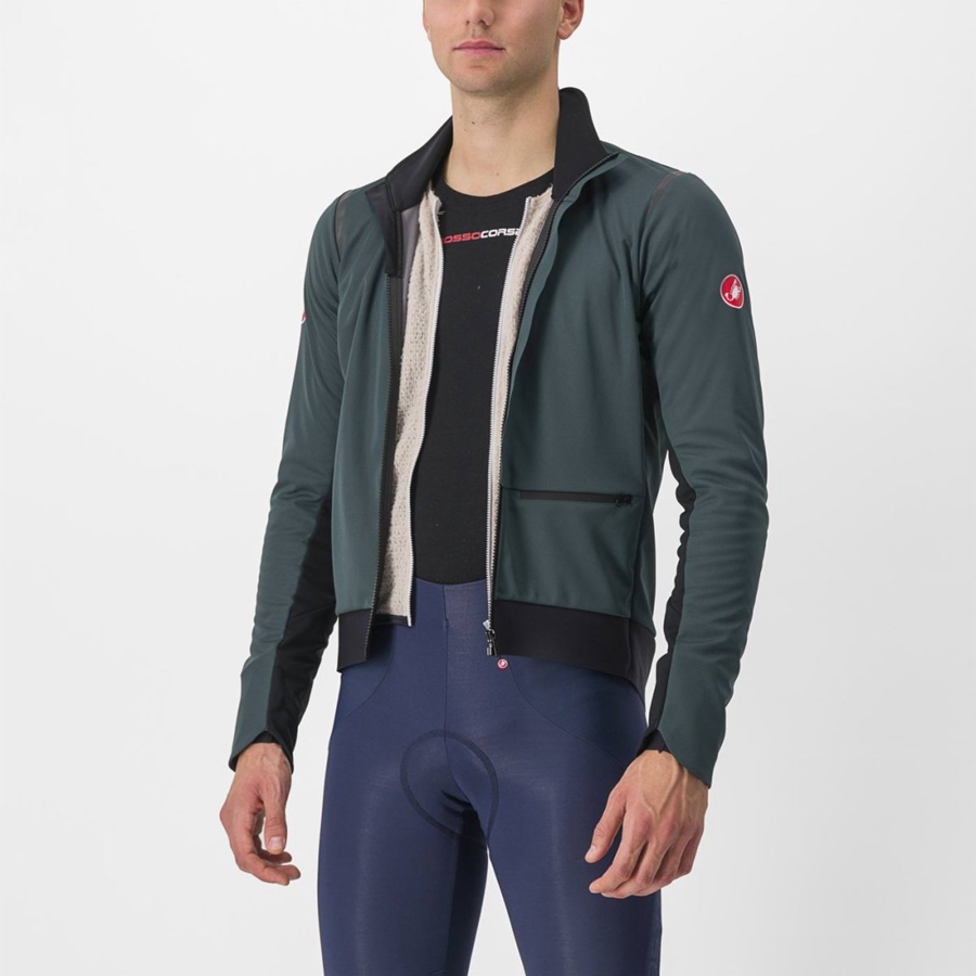 Green / Black Men Castelli ALPHA DOPPIO ROS Jackets | 910PVIKFL