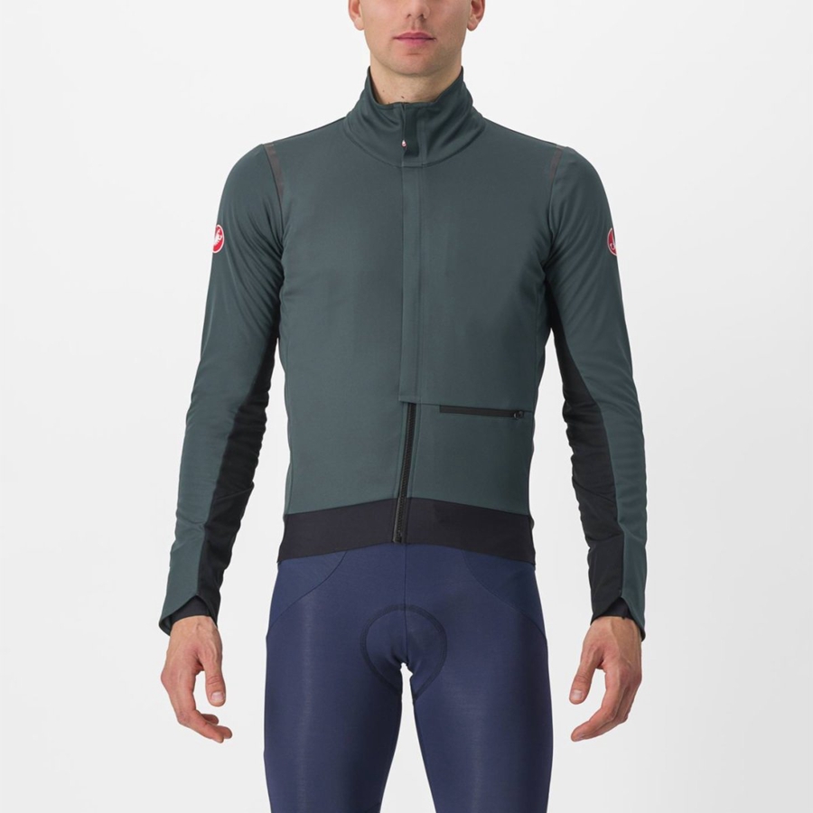 Green / Black Men Castelli ALPHA DOPPIO ROS Jackets | 910PVIKFL