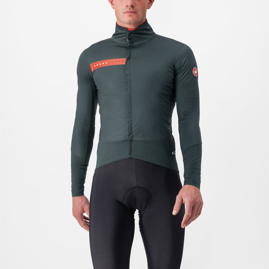 Green / Red Orange Men Castelli BETA RoS Jackets | 657ESATCV