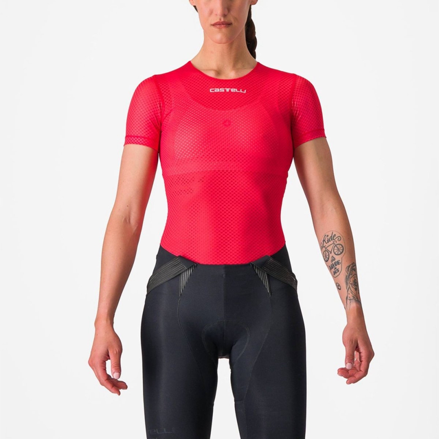 Red Women Castelli PRO MESH W SHORT SLEEVE Base Layer | 302MLQJFR