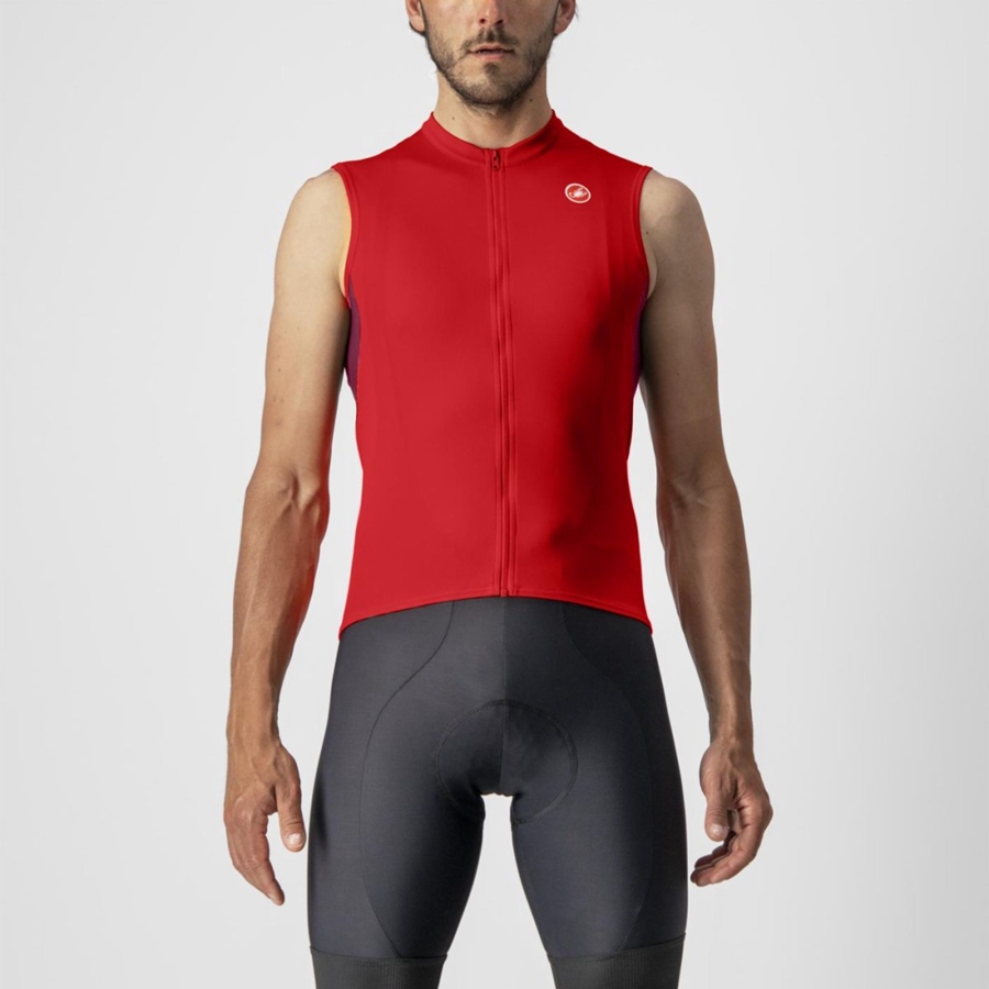 Red / Burgundy White Men Castelli ENTRATA VI SLEEVELESS Jersey | 529KUBIHS