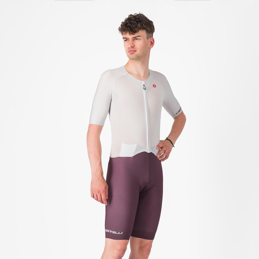 Silver Grey Burgundy Men Castelli SANREMO BTW X2 Speedsuits | 749RFUPGK