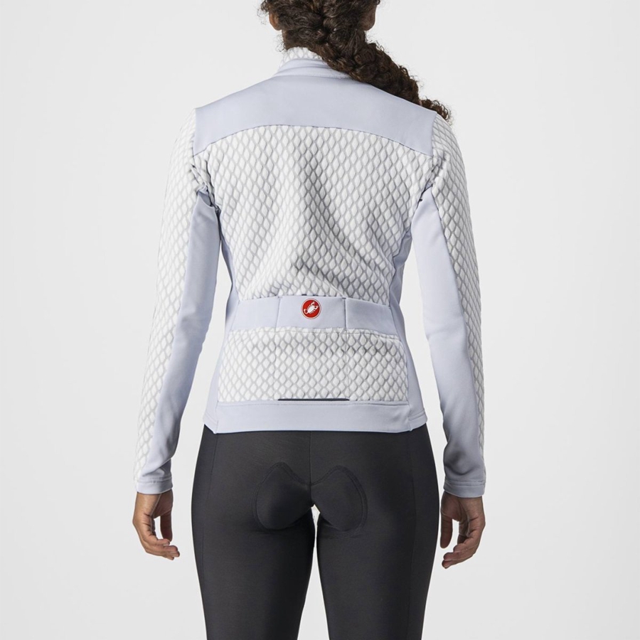 Silver Grey / White Women Castelli SFIDA 2 FZ Jersey | 690VHKOUQ