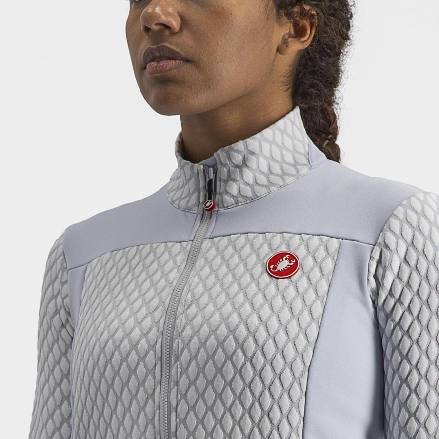 Silver Grey / White Women Castelli SFIDA 2 FZ Jersey | 690VHKOUQ