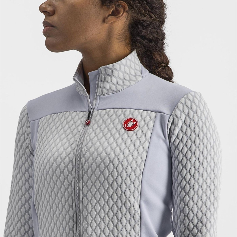 Silver Grey / White Women Castelli SFIDA 2 FZ Jersey | 690VHKOUQ