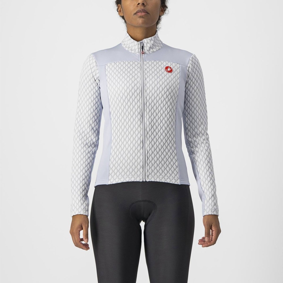 Silver Grey / White Women Castelli SFIDA 2 FZ Jersey | 690VHKOUQ